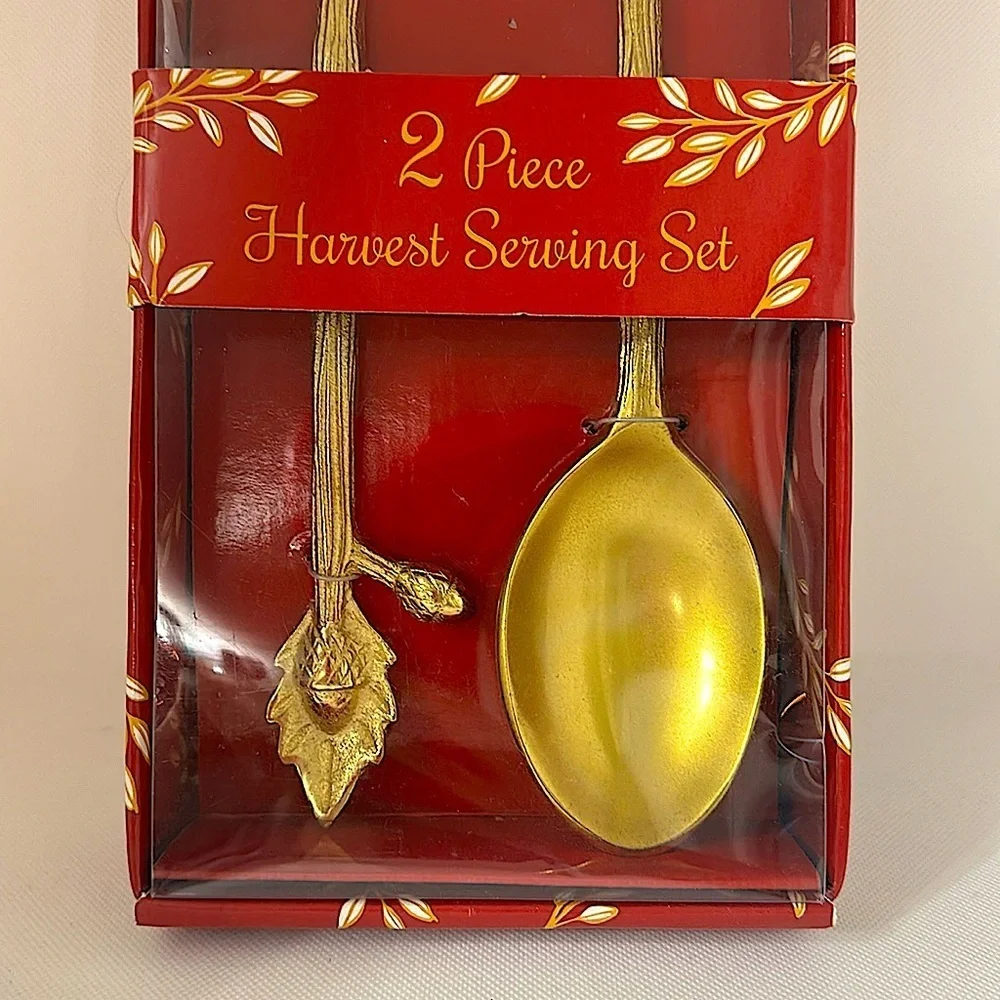 Harvest Serving Set 2 Piece Gold Tone Utensil Spoon‎ & Fork Large
